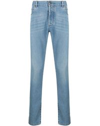 Balmain Embroidered-monogram Slim-fit Jeans - Blue