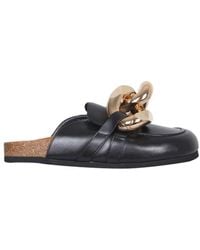 JW Anderson Leather Mules With Chain Detail - Black