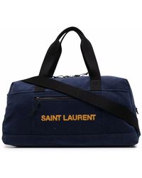 Saint Laurent Logo-embroidered Corduroy Holdall - Blue
