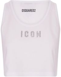 DSquared² - Crop Top With Rhinestone Icon Logo - Lyst