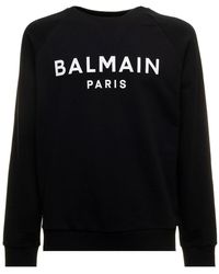 Balmain Sweatshirt In Jersey Cotton With Contrasting Logo Print Man - Black
