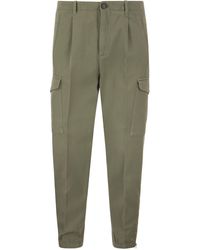 Brunello Cucinelli Ergonomic Fit Pants In Garment-dyed Comfort Cotton Drill With Darts, Cargo Pockets And Zip At Hem - Green