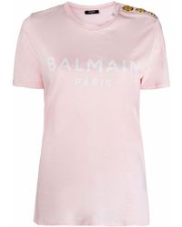 Balmain Logo-print Button-detail T-shirt - Pink