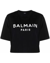 Balmain Cropped Logo-print T-shirt - Black