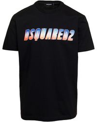 DSquared² - Crewneck T-shirt With Front Logo Print In Cotton - Lyst