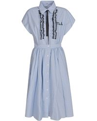 Miu Miu Ruffle Checked Long Dress - Blue