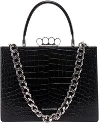 Alexander McQueen Leather The Four Ring Frame Handbag in Black 