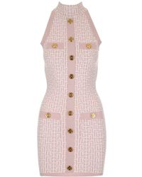 Balmain Viscose Knit Fitted Mini Dress - Pink