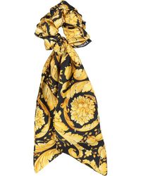 hair clips and hair accessories Versace Silk Barocco Scrunchie in Yellow Womens Accessories Headbands 