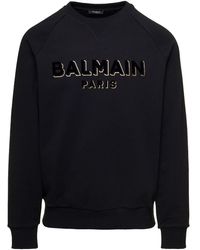 Balmain - Sweatshirt With Flocked Logo In Cotton Man - Lyst