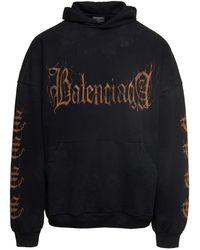 Balenciaga - Black Hooded Sweatshirt And Heavy Metal Motif Logo In Cotton - Lyst