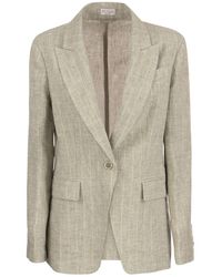 Womens Clothing Jackets Blazers sport coats and suit jackets Brunello Cucinelli Flannel Suit Jacket in Steel Grey Grey 
