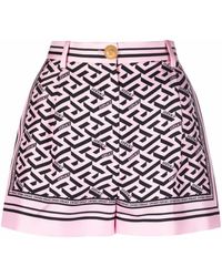 Versace Greca-print Silk Shorts - Pink