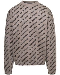 Balenciaga - Crewneck Sweatshirt With All-over Logo Print In Cotton And Wool Blend Man - Lyst