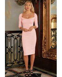 Pineapple Clothing Pink Blush Stretchy Sleeved Bodycon Summer Cocktail Midi Dress