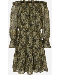 Pinko - Kurzes, Schulterfreies Kleid Mit Kaschmir-Print, Multi-Schwarz/Grün - Lyst