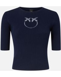 Pinko - Ribbed Sweater With Transparent Love Birds Logo - Lyst