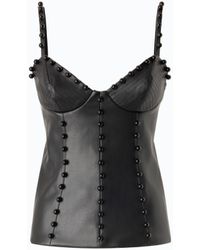 Pinko - Leather-Effect Bustier Top With Decorative Beads - Lyst