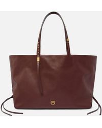 Pinko - Medium Leather Shopper Bag With Metal Details - Lyst
