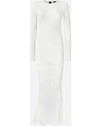 Pinko - Langes, Eng Anliegendes Kleid Aus Rippstrick, Off Weiß - Lyst