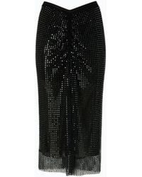 Pinko - Mesh-Effect Calf-Length Skirt With Rhinestones - Lyst