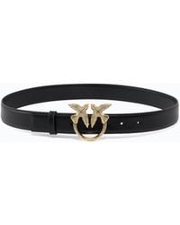 Pinko - Leather Belt With Love Birds Jewel Buckle, 2.5 Cm - Lyst