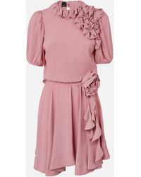 Pinko - Silk-blend Mini Dress With Rose And Ruffles - Lyst