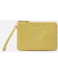 Pinko - Leather Clutch With Wristlet And Birds Logo - Lyst