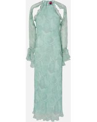 Pinko - Robe Midi En Soie À Imprimé Roses Et Épaules Dénudées - Lyst