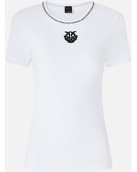 Pinko - Fine-Rib T-Shirt With Love Birds Embroidery - Lyst