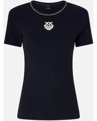 Pinko - Fine-Rib T-Shirt With Love Birds Embroidery - Lyst