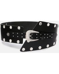 Pinko - Leather Belt With Studs And Strap, 15 Cm - Lyst
