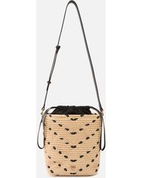 Pinko - Kleine Umhängetasche Bucket Mini Aus Bast Mit Chevron-Muster - Lyst