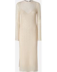 Pinko - Midikleid Aus Netzmesh Mit Pailletten, Hellbeige - Lyst