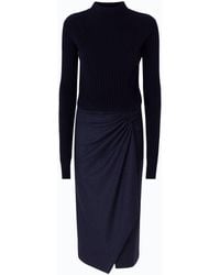 Pinko - Wool Midi Dress With Pinstriped Skirt - Lyst