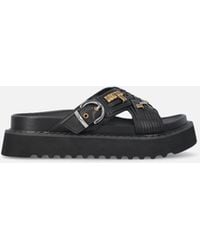 Pinko - Woven Nappa Leather Slip-On Sandals With Metallic Rings - Lyst