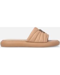Pinko - Perforated Nappa Leather Slip-On Sandals With Love Birds Logo - Lyst