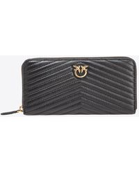 Pinko - Zip-around Wallet In Chevron-patterned Nappa Leather - Lyst