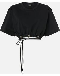 Pinko - Cropped T-Shirt With Lace And Texan Details - Lyst