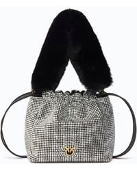 Pinko - Fully Rhinestoned Shoulder Bucket Bag With Fur-Effect Shoulder Strap - Lyst