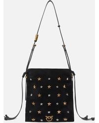 Pinko - Suede Mini Slouchy Bag With Star Studs - Lyst