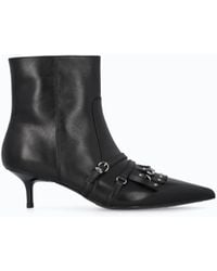 Pinko - Leather Ankle Boots With Straps And Fringing - Lyst