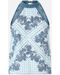 Pinko - Denim Top With Scarf Print - Lyst