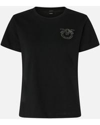 Pinko - T-Shirt With Crystal-Embroidered Love Birds Logo - Lyst
