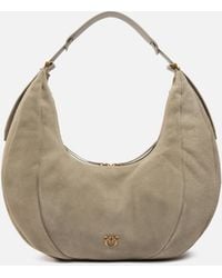 Pinko - Large Suede Hobo Shoulder Bag With Leather Handle - Lyst