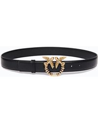 Pinko - Leather Belt With Love Birds Jewel Buckle, 3 Cm - Lyst