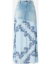 Pinko - Denim Midi Skirt With Scarf Print - Lyst