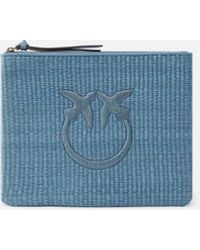 Pinko - Raffia Clutch With Love Birds Logo - Lyst