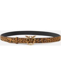 Pinko - Leopard-Print Belt With Love Birds Buckle, 2 Cm - Lyst