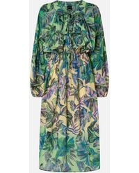 Pinko - Wide Midi Dress With Tropical-leaf Motif - Lyst